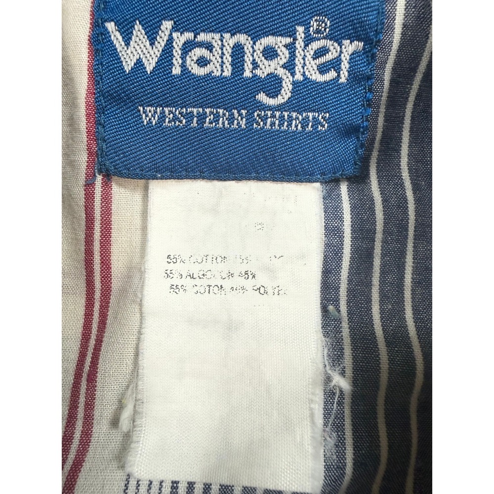 VTG Wrangler Western Pearl Snap Shirt Striped Red Cream Blue 2XL Yoke Americana - Picture 3 of 16